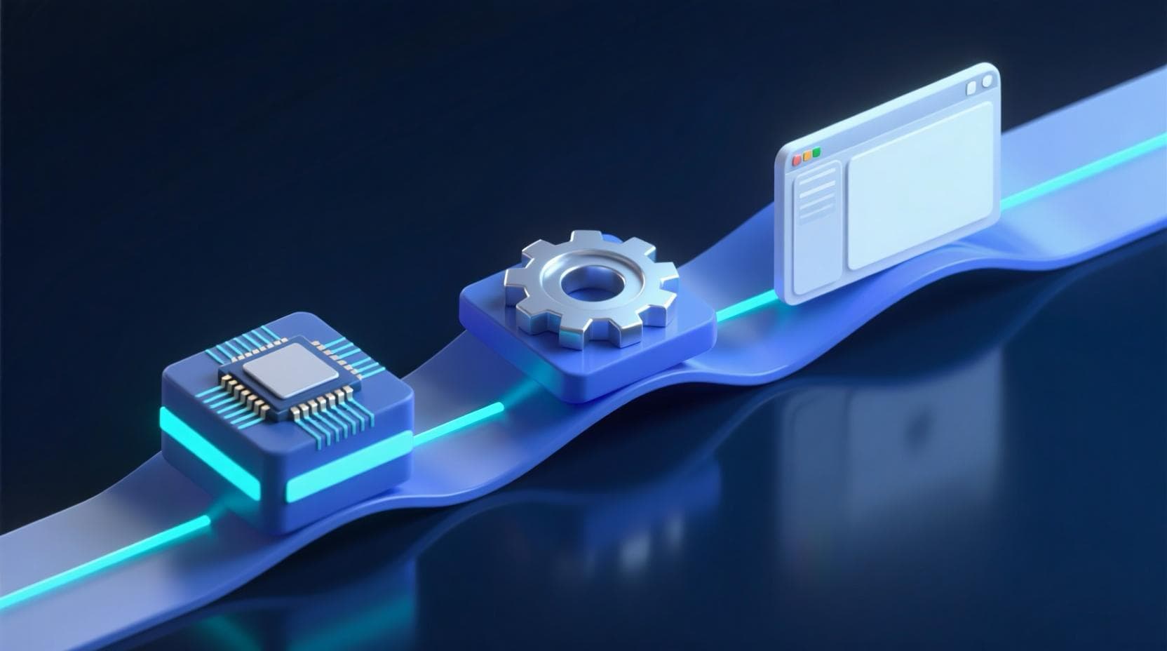 Abstrakte Timeline mit Symbolen für Elektronik, Automatisierung und Software