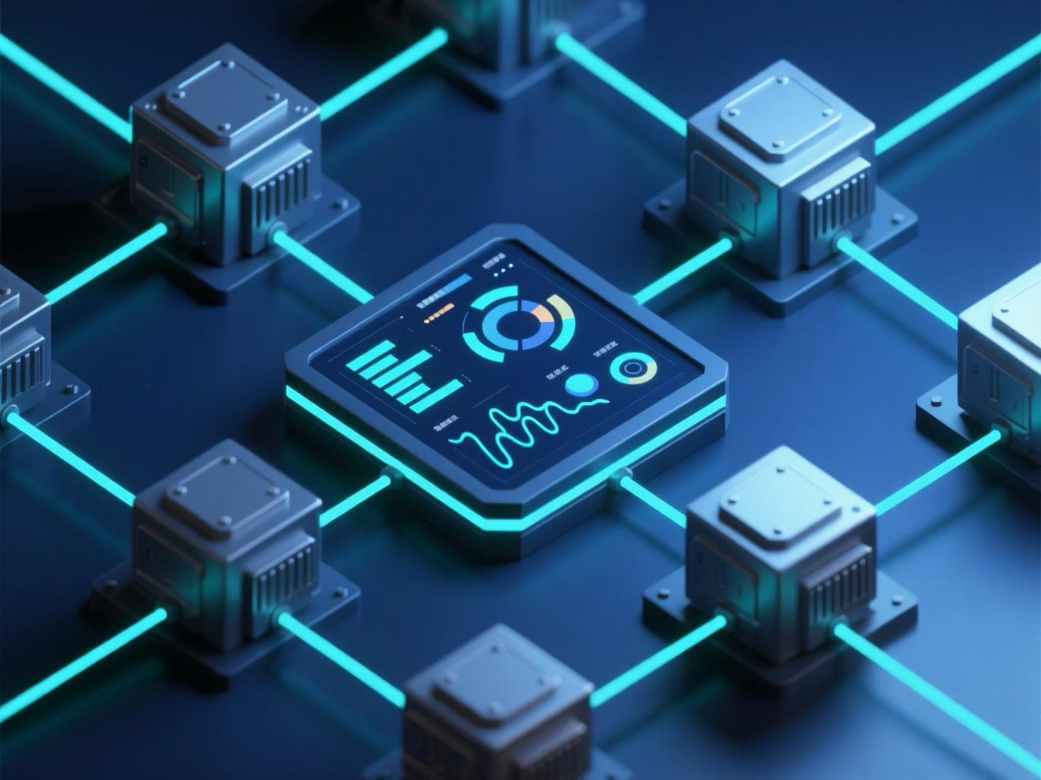 Maschinensensoren senden Daten in ein Web-Dashboard mit KPIs und Charts