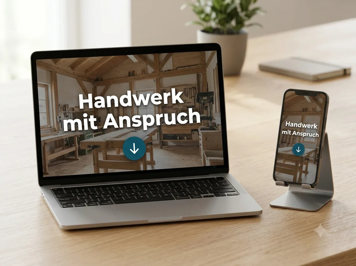 Individuell gestaltete Website eines Handwerksbetriebs, responsiv dargestellt auf Laptop und Smartphone